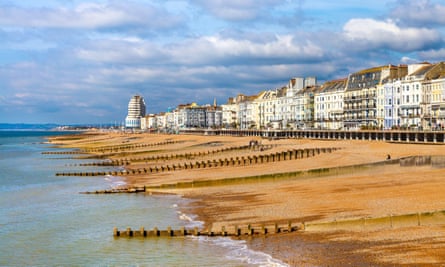  view of St Leonards On Sea Beach from Hastings Pier.