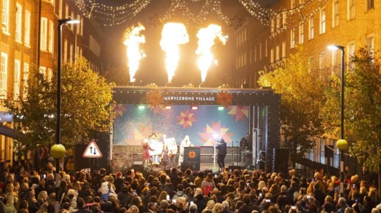 outdoor view of marylebone village lit up for christmas