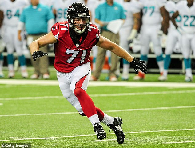 Biermann was pictured during a preseason game for the Atlanta Falcons in 2014. He played for eight seasons in the NFL