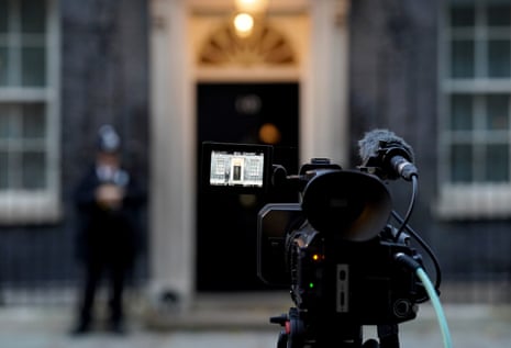 A camera filming the door at No 10 today.