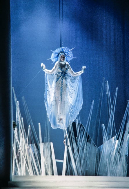 Model Pat Cleveland, dressed as the Virgin Mary, descends from the ceiling at the end of Thierry Mugler’s AW 1984-1985 collection in Paris
