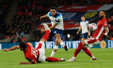 England’s Trent Alexander Arnold shoots at goal against Malta.