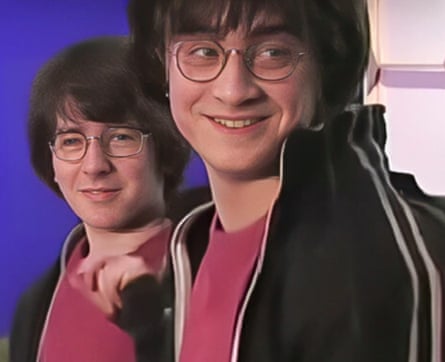 Daniel Radcliffe (right) with his stunt double David Holmes (left) on the set of a Harry Potter film
