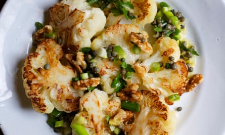 ‘I like to steam cauliflower briefly before I grill, roast or sauté it’: cauliflower, lemon and capers.